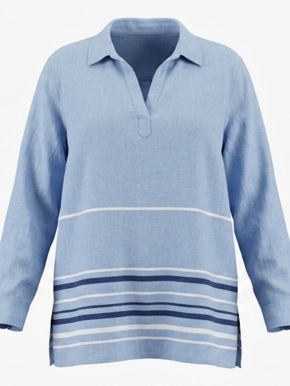 Tahari 100% Linen Blue Collared Striped Blouse Women Plus Size 2X